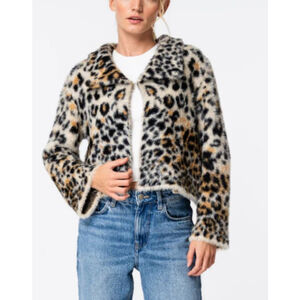 Ciebon Jacket Sweater Size Medium Brown Animal‎ Print Fuzzy Bruna